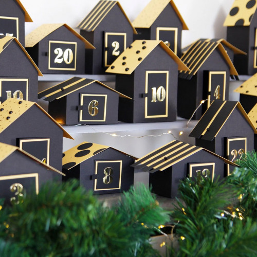 DIY Advent calendar kit Christmas village - black- gold 24