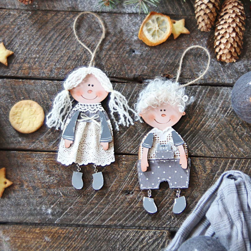 Christmas wooden ornaments - Girl and Boy