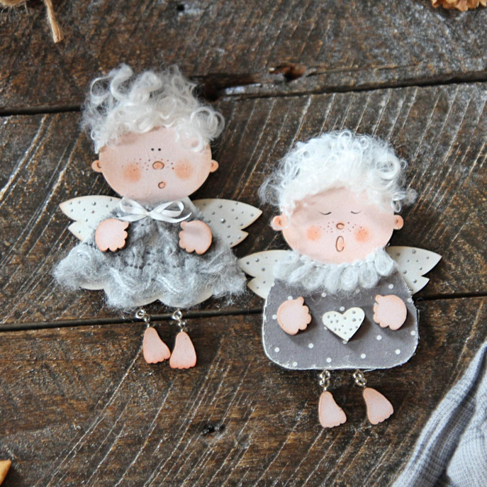 Christmas decorations - 2 wooden angels
