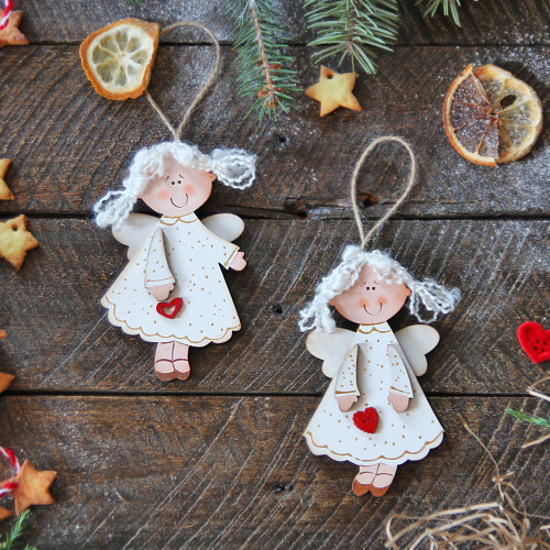 Wooden Christmas Ornaments - 2 white angels