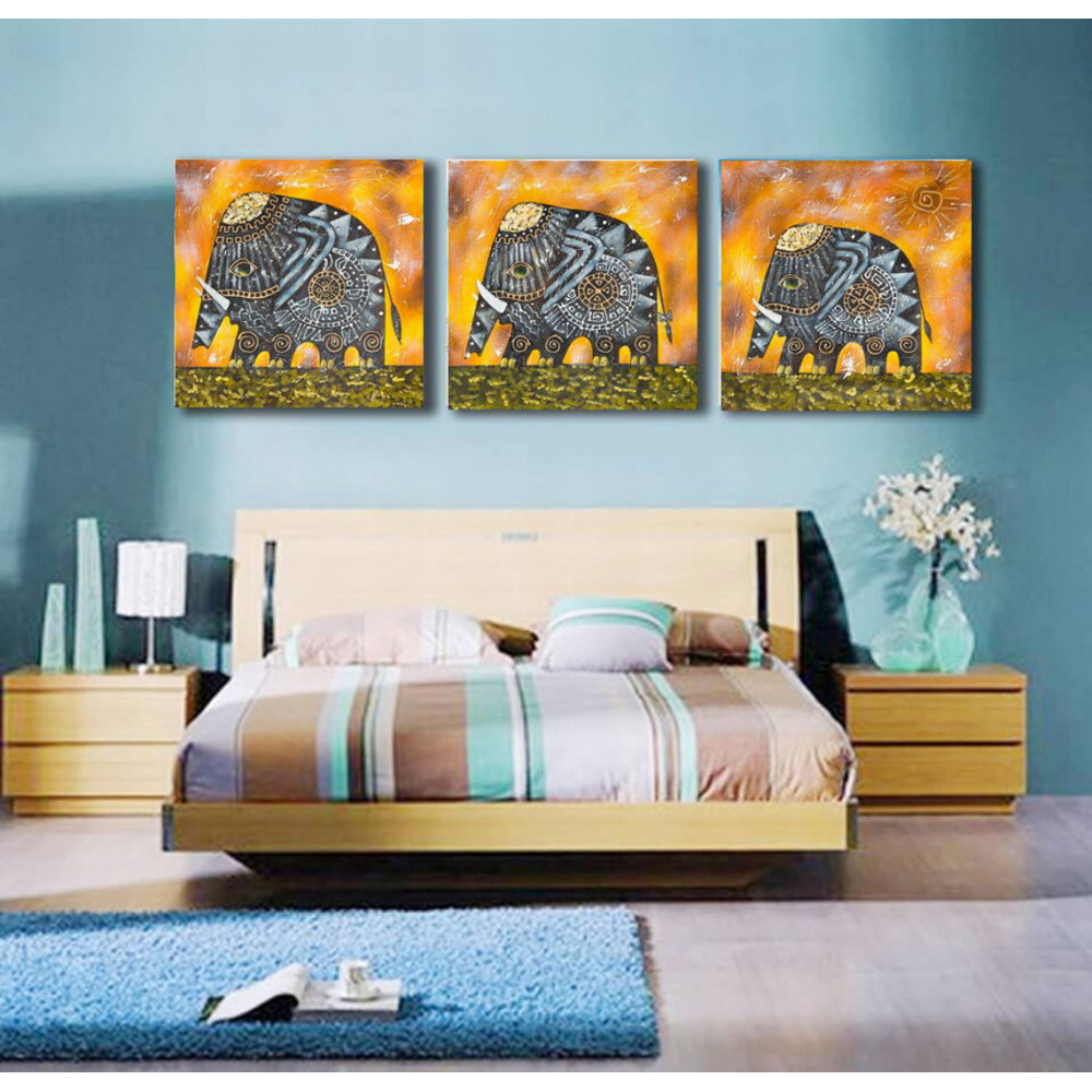 Elephants oil painting